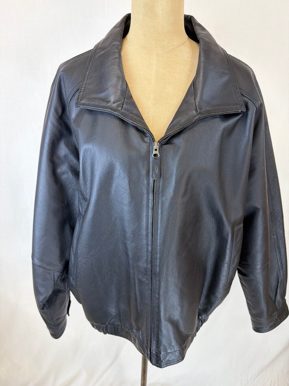 St Johns Bay Black bomber Leather Jacket Xlarge #0570